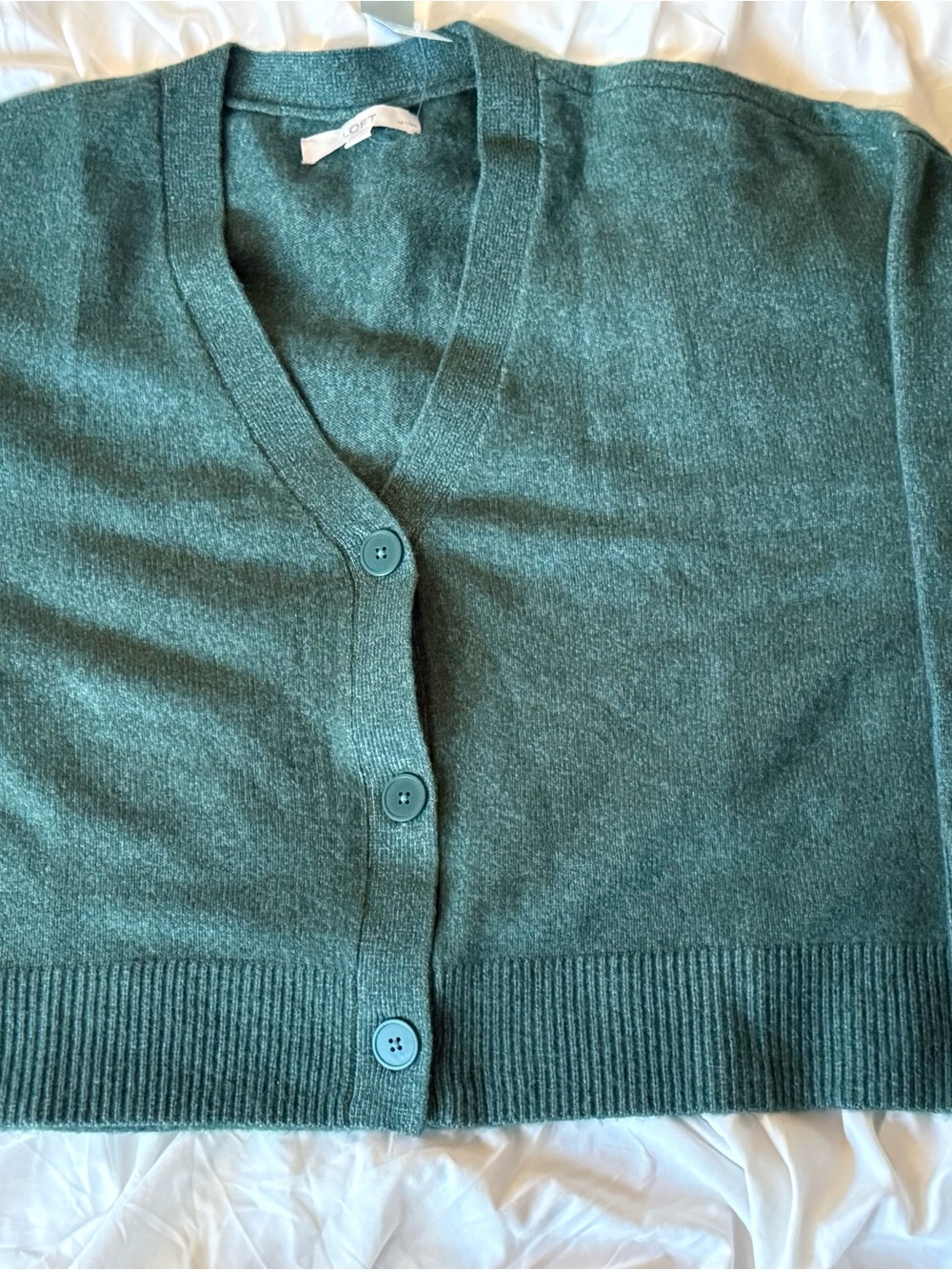 LOFT Green V-Neck Button Cardigan Sweater